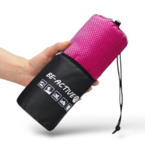 🧼 Ręcznik szybkoschnący z mikrofibry 130×80 cm – różowo-czarny